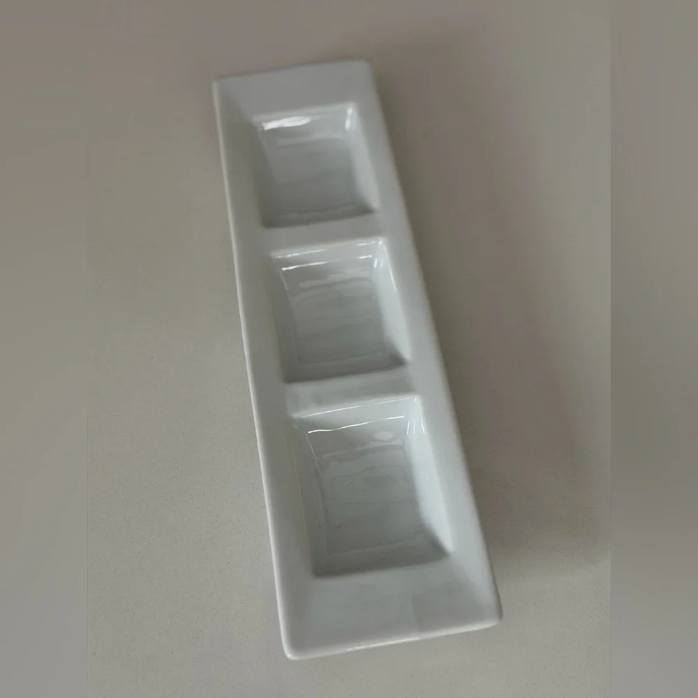 Crate and Barrel 3 part porcelain sauce dish